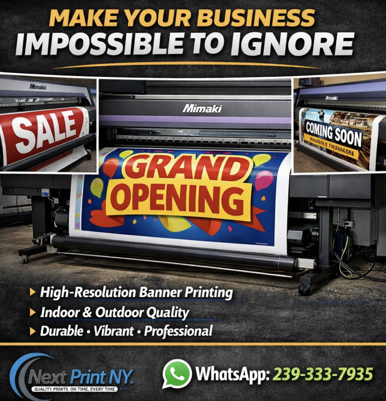 Custom vinyl banner printed by Next Print NY in New York