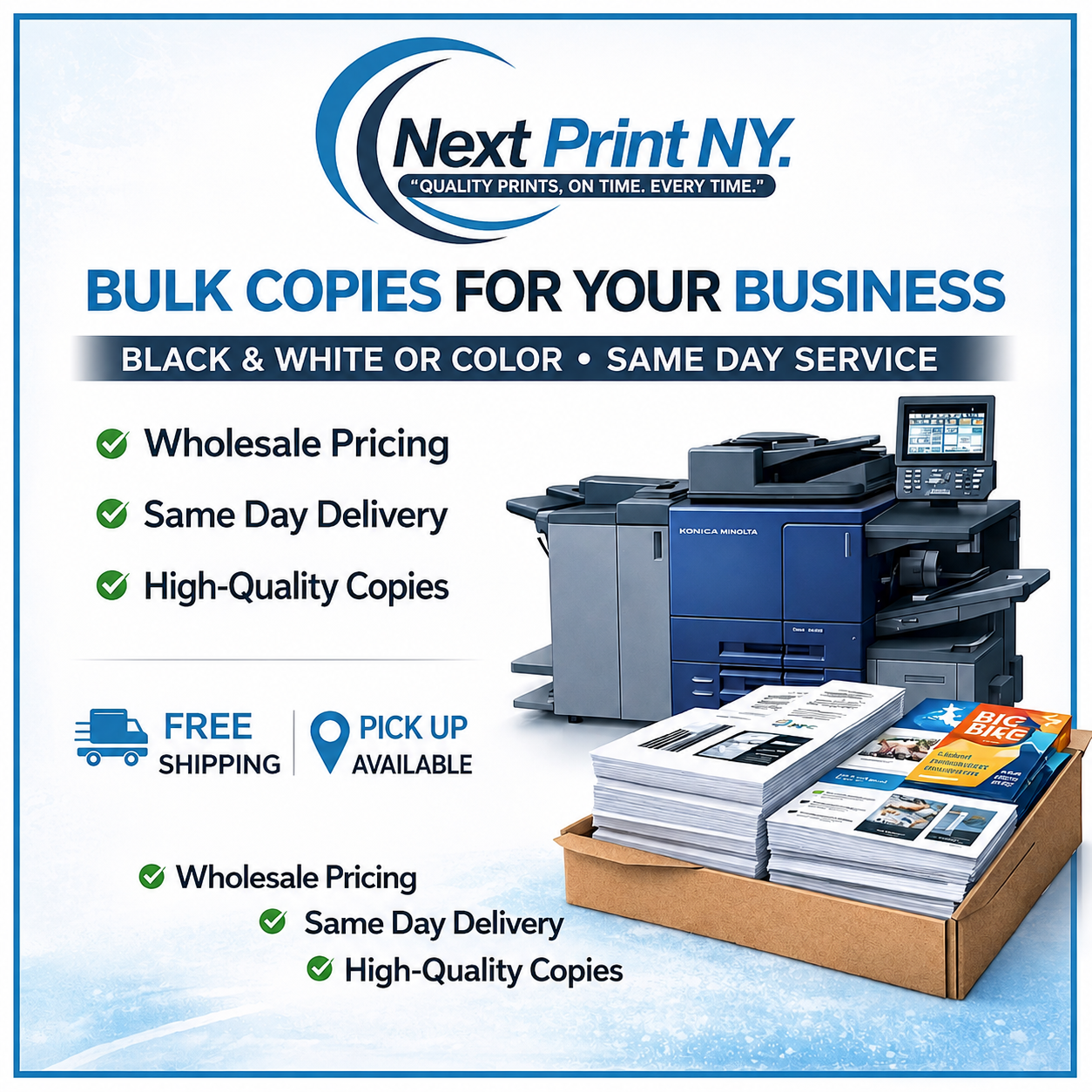 Bulk black and white or color copies